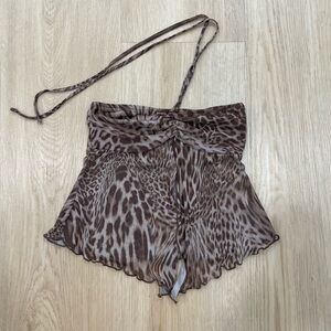 See You Monday leopard print halter neck top with asymmetrical hem. Size: XS